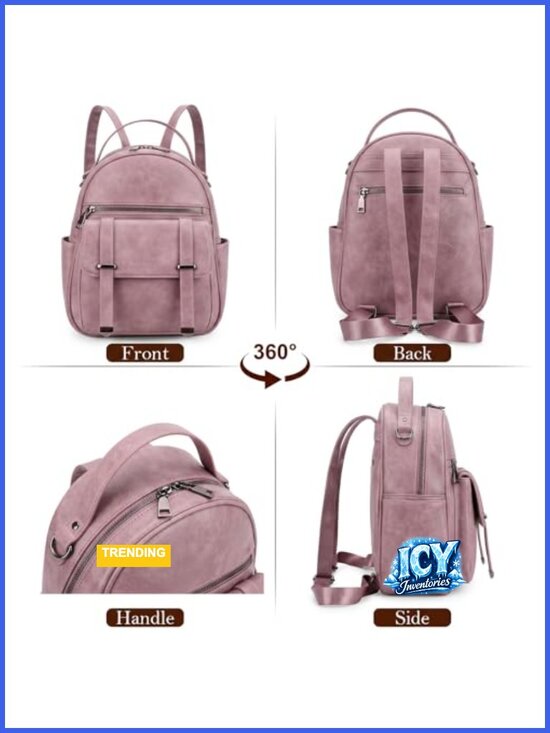 Vegan Leather Mini Backpack Purse for Women, Lightweight Travel Daypack with main image 5